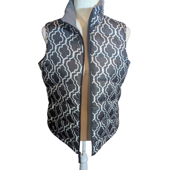 Lands End Down Quatrefoil Puffer Zip Up Vest Black White Gorpcore Sz Sm 6-8 EUC - Picture 2 of 10